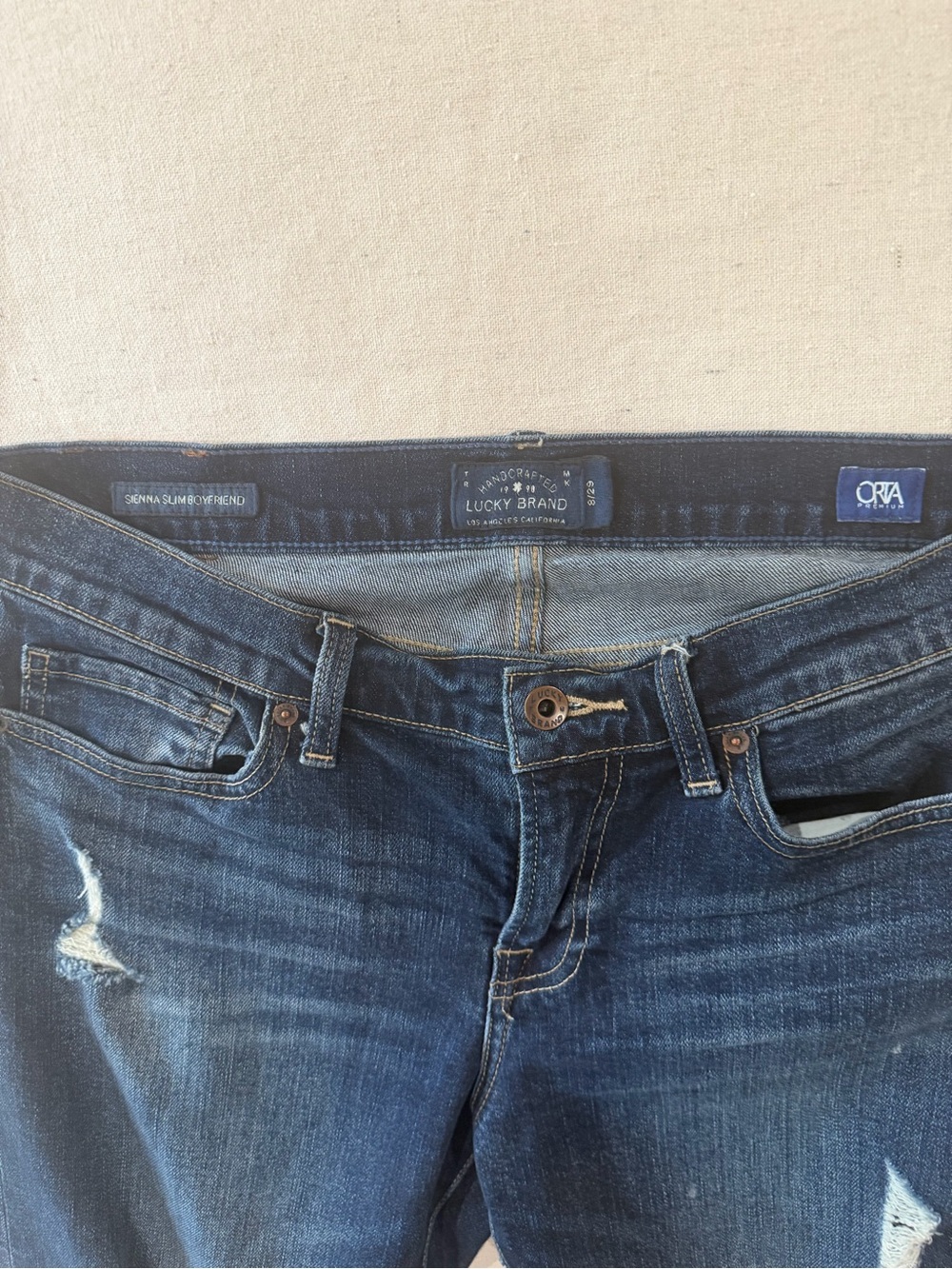 Lucky Brand Men's Skinny Ripped Dark Blue Jeans - Picture 7 of 10